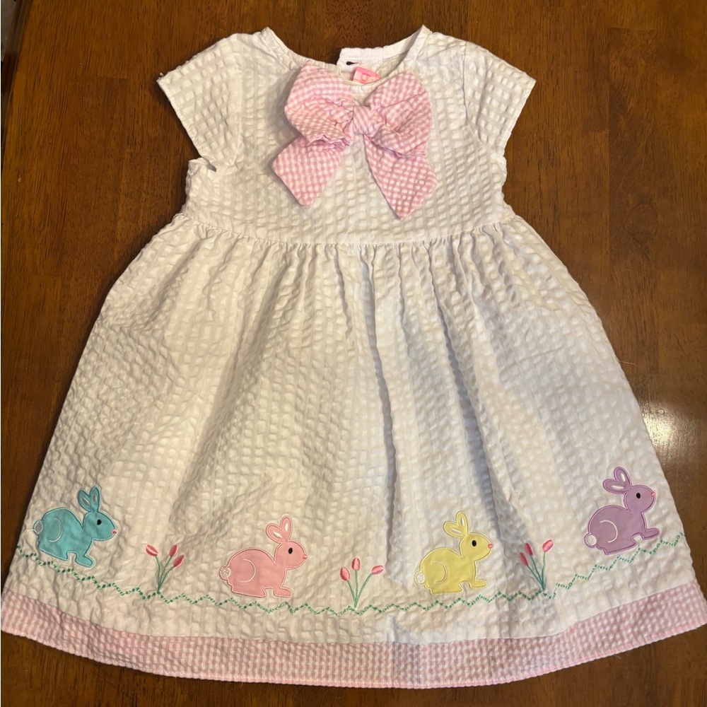 Good Lad White Seersucker Easter Dress with Bow and Bunny Appliqué 4T